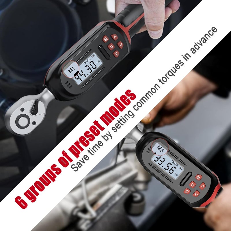 VANPO 3/8 Inch Digital Torque Wrench with Preset Values, 2.2-44.3 Ft-lbs/3-60Nm, Buzzer and LED Notification, Small Electronic Torque Wrench for Motorcycles - Image 2